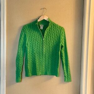 Green LL Bean Cable-Knit Kelly Green Half-Zip Cable Knit Sweater L